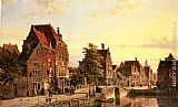 Willem Koekkoek Figures by a Canal in a Dutch Town painting